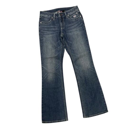 Harley Davidson Motorcycles Blue Jeans Size 4 Vintage Bling Sewn Biker Girl - Picture 1 of 11
